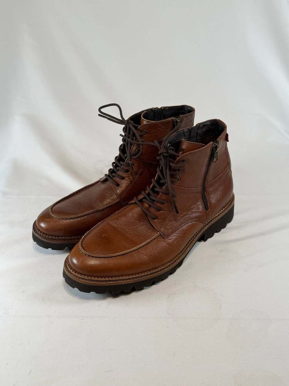 Section X Leather Lace-Up Side-Zip Ankle Boots Brown Size 10.5M Quiet Luxury Pre